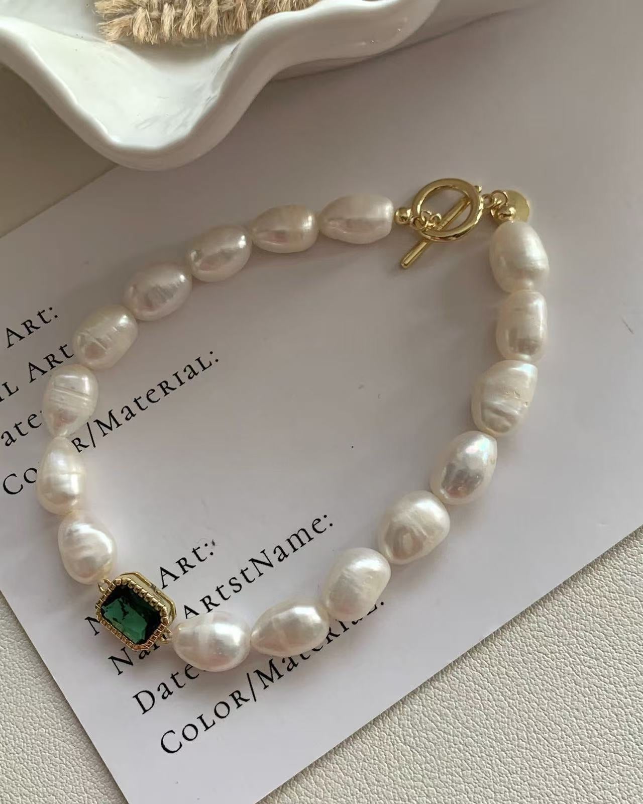 그린 크리스털 진주 팔찌